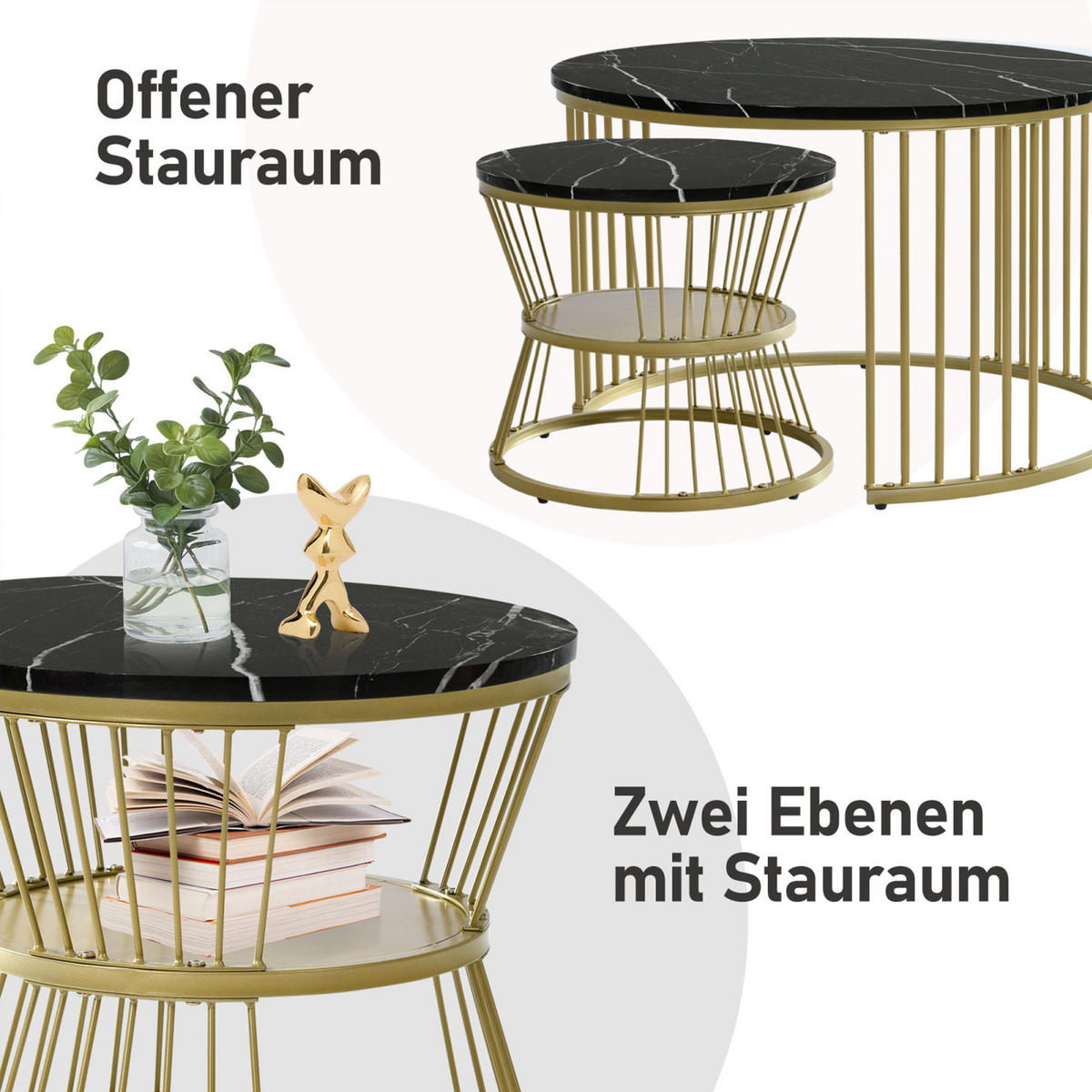 COUCHTISCH-SET, Schwarz,77 x 77 cm/ 45 x 45 cm, 2 Teile - Schwarz, Holzwerkstoff (70/70/45cm) - GENKI LIVING