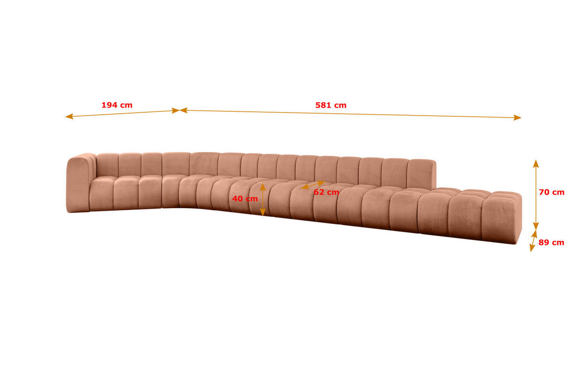 ECKSOFA modulares Sofa Tilmo-L3 - 581x194x70 cm Apricot - Koralle, Holzwerkstoff/Textil (581/194cm) - ALTDECOR
