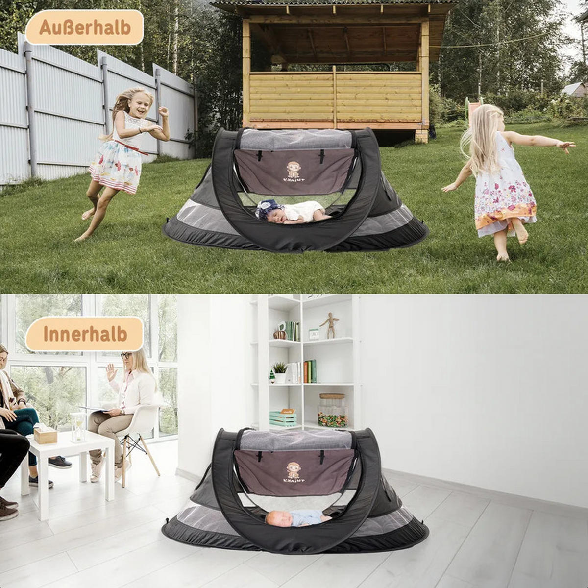 REISEBETT Baby mit Matratze bis 3 Jahre mit Moskitonetz Schwarz - Schwarz, Kunststoff (107/40cm) - Twinky