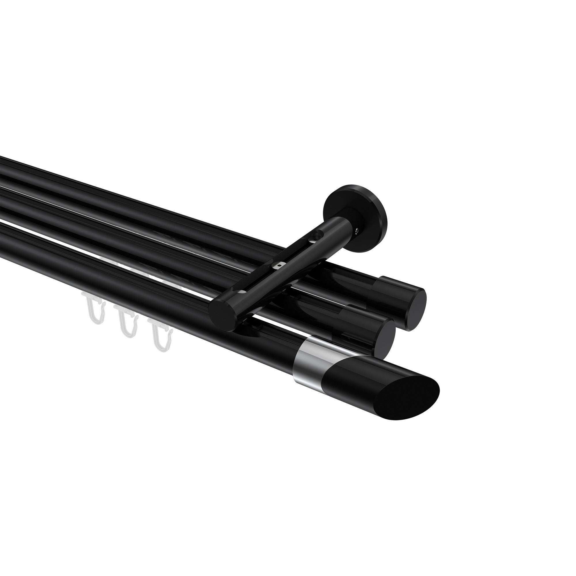 INNENLAUF-GARDINENSTANGEN-SET Siteno Verano 420 cm (geteilt in 3 x 140 cm), 3-läufig, 20 mm Ø Schwarz - Chromfarben/Schwarz, Metall (420cm) - INTERDECO