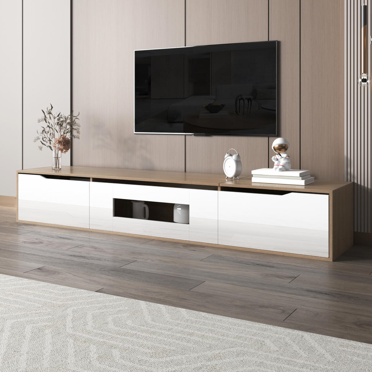 TV-SCHRANK Lowboard Hochglanz LED Holzoptik - Weiß, Holzwerkstoff (180/30/35cm) - Fortuna Lai