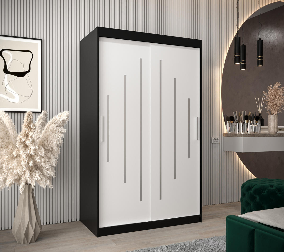 SCHWEBETÜRENSCHRANK 200/120/62 2-türig - Silberfarben/Schwarz, Holz/Kunststoff (120/200/62cm) - Abiks Möbel