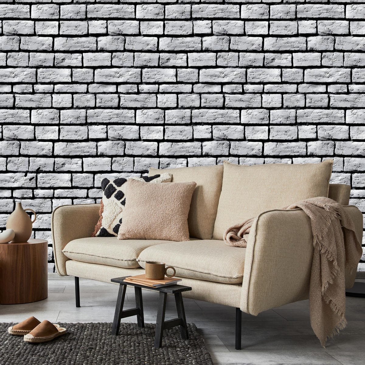 VLIESTAPETE Ziegelmauer in 3D-Optik – Grau, Schwarz – 50x1000 cm - Schwarz/Grau, Papier (50/1000cm) - Muralo