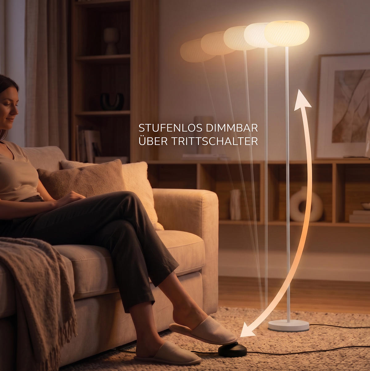 LED-DESIGN-STEHLEUCHTE stufenlos dimmbar Trittschalter 3000K 140cm hoch Metall Wolke Weiß - Weiß Hochglanz, Metall (15/15/140cm) - Elblight.de