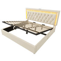 POLSTERBETT 180/200 cm Beige mit rautenförmigem LED-Lichtstreifen sowie USB- und Typ-C-Ladeanschlüssen - Beige, Textil (180/200cm) - Oxeza
