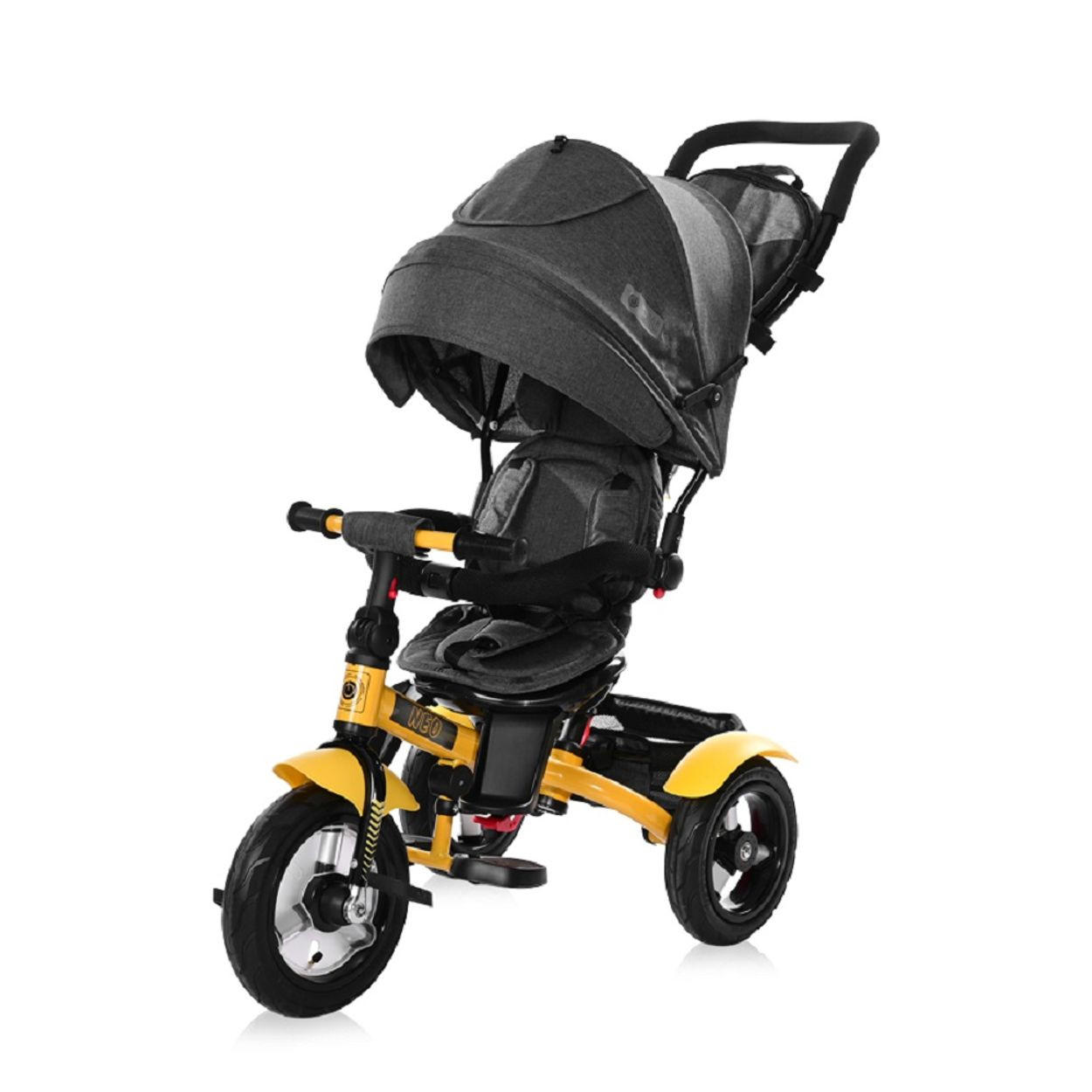 DREIRAD Neo 4 in 1 gelb Luftreifen, Schiebestange, Sitz drehbar, verstellbar - Gelb, Metall (120/55/104cm) - Lorelli