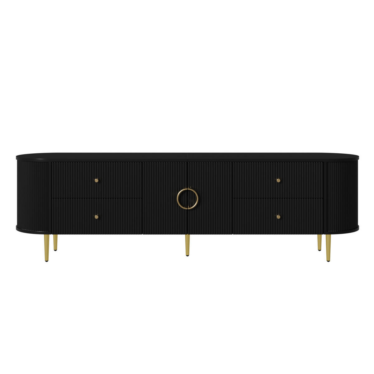 TV-LOWBOARD 180 x 40 x 53 cm aus MDF, Wellenfront, 2 Türen, Schubladen, Metallfüße, Schwarz - Schwarz, Holzwerkstoff (180/53/40cm)