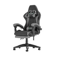 GAMING-STUHL höhenverstellbar, Fußstütze, Lendenkissen – Schwarz/Grau - Grau, Leder (50/134/50cm) - Rattantree