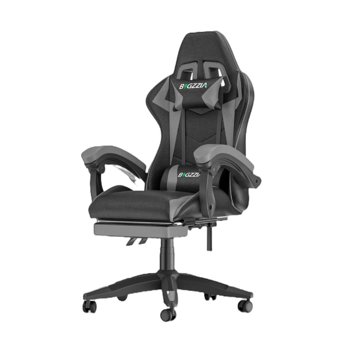 GAMING-STUHL höhenverstellbar, Fußstütze, Lendenkissen – Schwarz/Grau - Grau, Leder (50/134/50cm) - Rattantree