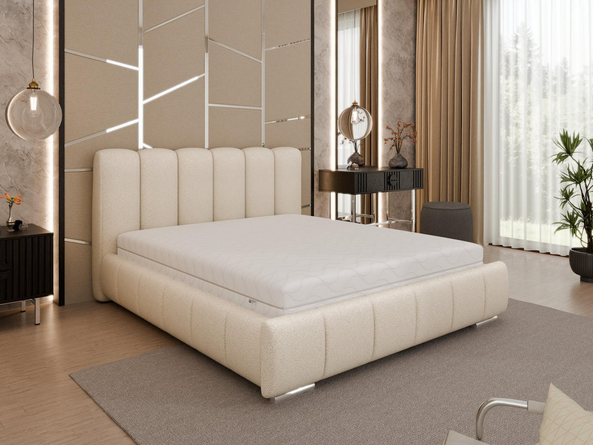 POLSTERBETT Zaira 160 x 200 cm mit Bettkasten und Lattenrost federkernmatratze 18cm - beige - Beige, Holz (160/200cm) - Panda Möbel