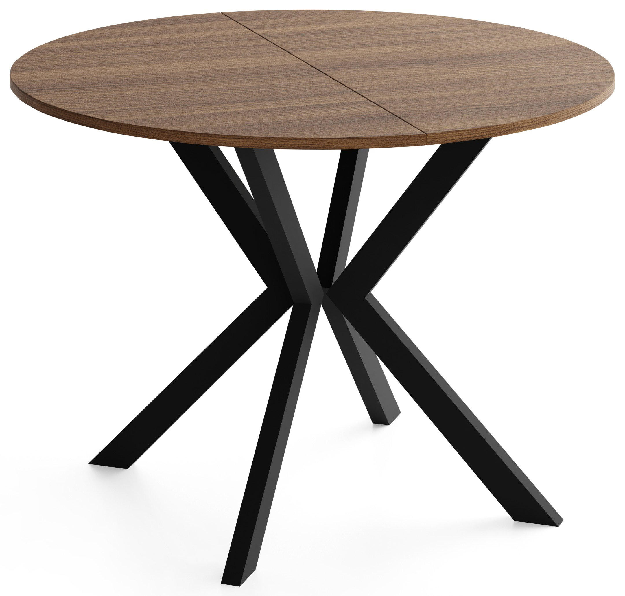 ESSTISCH Valio rund oval ausziehbar verlängerbar mit schwarzen Metallbeinen, Nussbaum Braun 90-130/90/76 cm - Walnussfarben/Schwarz, Holzwerkstoff/Metall (90/130/76cm) - WFL GROUP