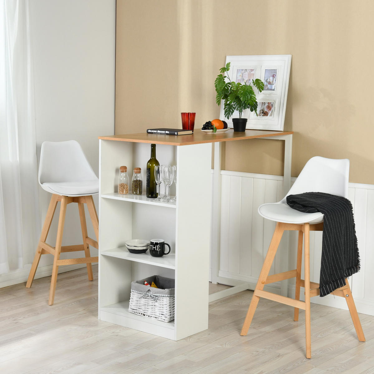 BARHOCKER-SET 2 Stück Weiß - Eichefarben/Weiß, Holz (43/100/51cm) - Urban Meuble