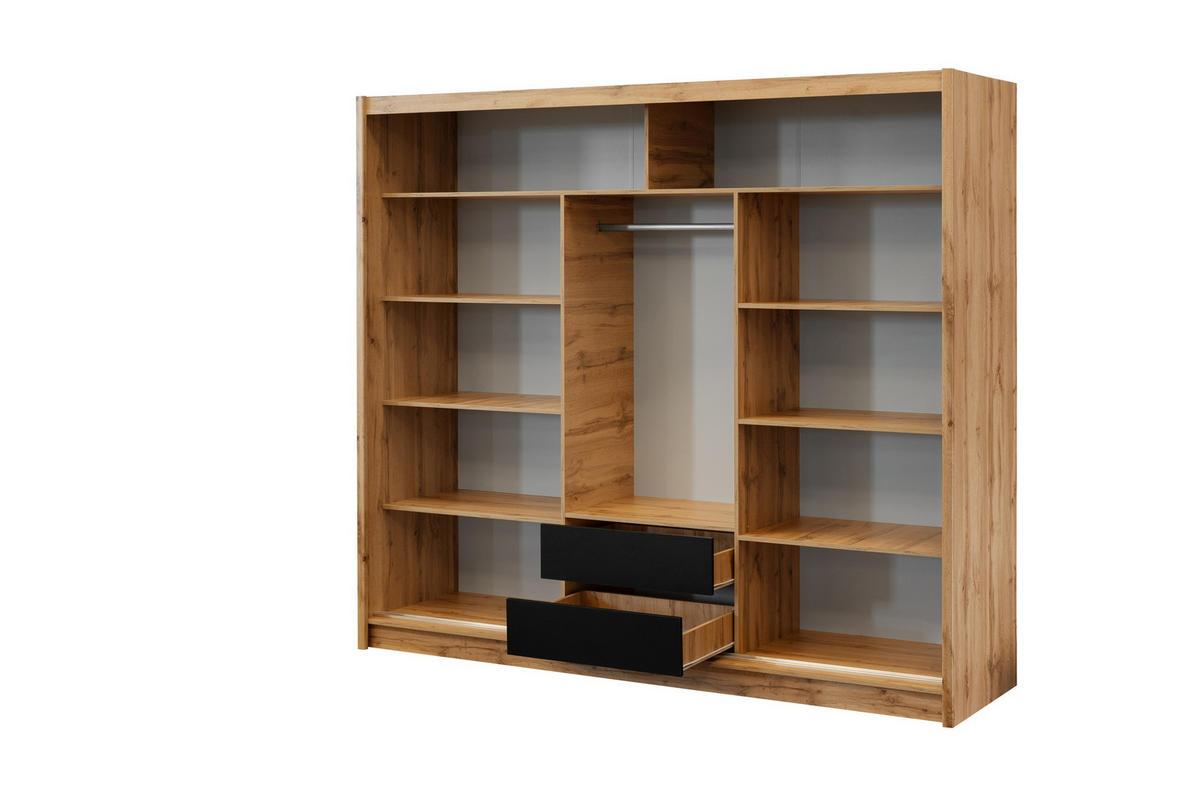 SCHWEBETÜRENSCHRANK DRAVEN 250/215/60,5 cm 3-türig mit Spiegel Eiche Wotan - Eiche Wotan/Weiß, Holzwerkstoff (250/215/60.5cm) - MASSENO