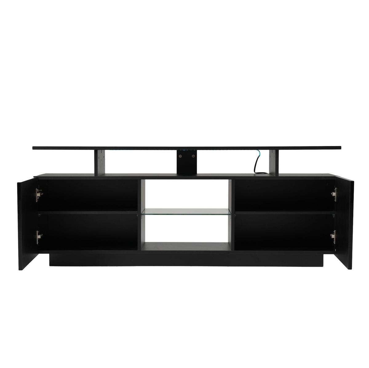 LOWBOARD 140/35/55 cm in Schwarz mit LED-Beleuchtung und Hochglanzfront - Schwarz, Holzwerkstoff (140/55/35cm) - Flora Grace