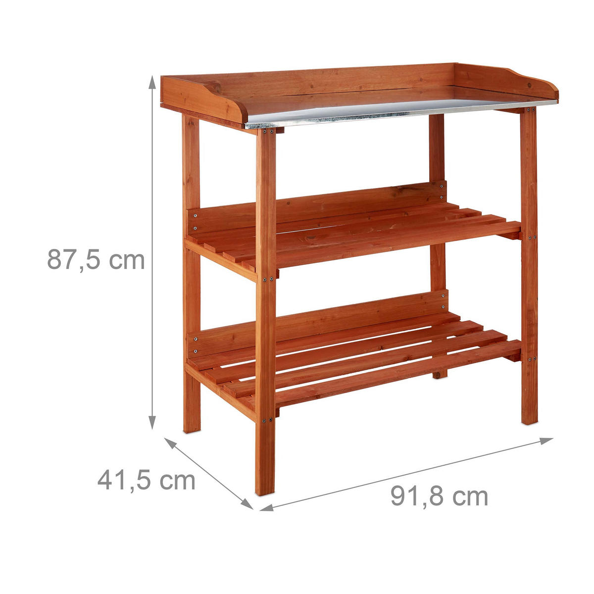 PFLANZTISCH Orange Holz Metallplatte 91,8 cm - Orange, Holz/Metall (91.8/87.5/41.5cm) - Relaxdays
