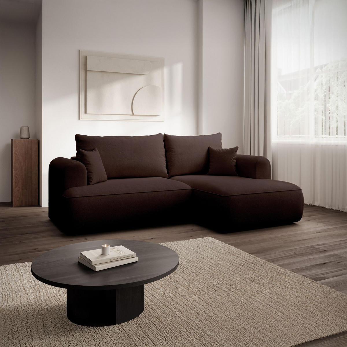 ECKSOFA Ovo Mini Braun rechts - Schwarz/Braun, Kunststoff/Textil (156/238cm) - Selsey