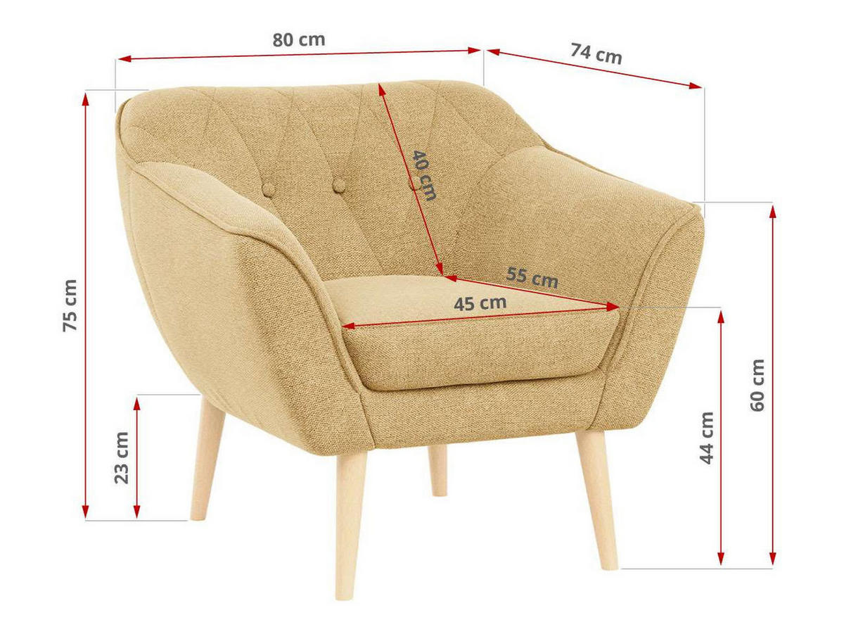 SESSEL Pirs 1 Sitzer Strukture Gelb - Gelb/Braun, Holz/Textil (80/75/74cm) - MKS