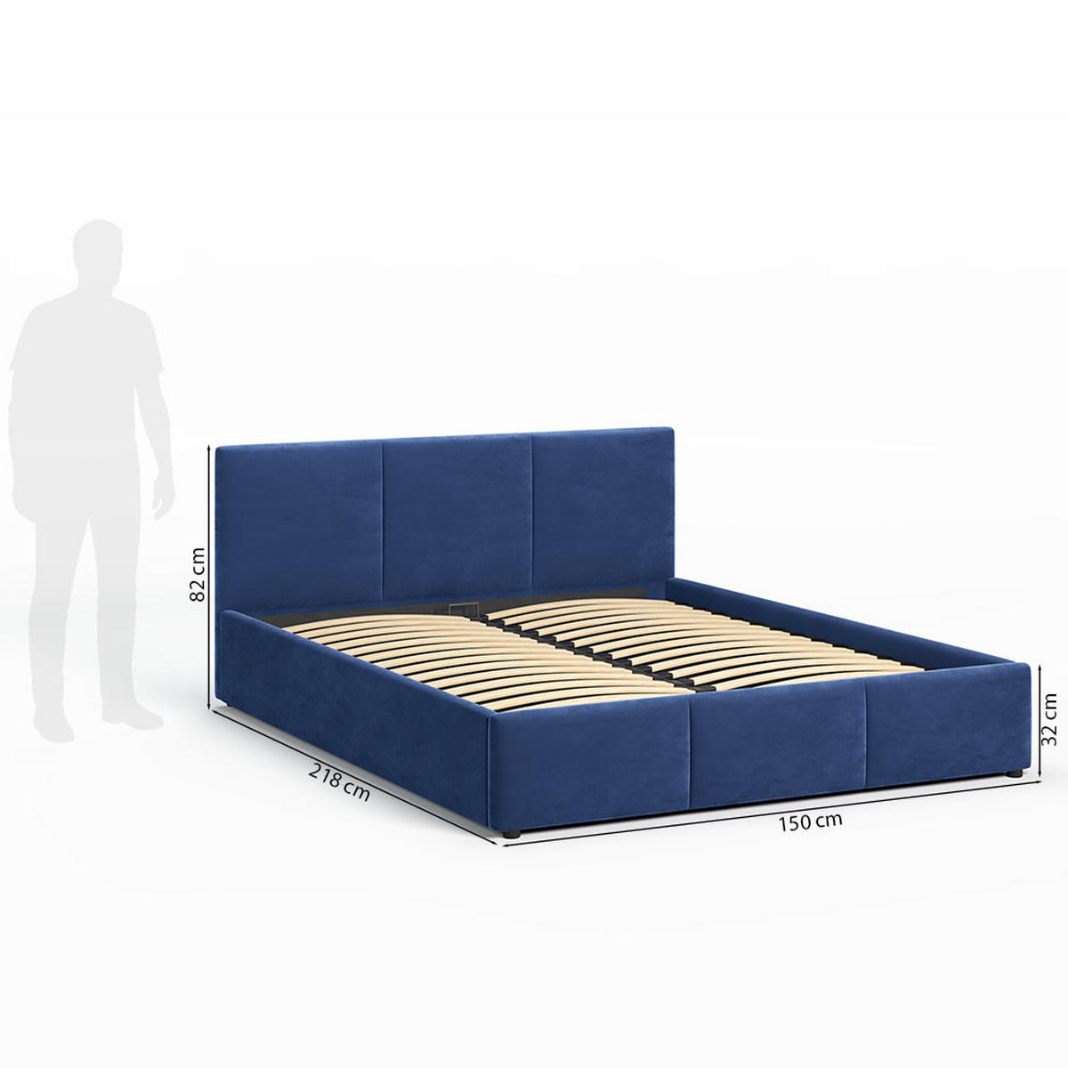 POLSTERBETT 140×200 cm mit Bettkasten und Lattenrost Nela HLR-64 Blau Velours - Blau, Holz/Metall (140/200cm) - Jana