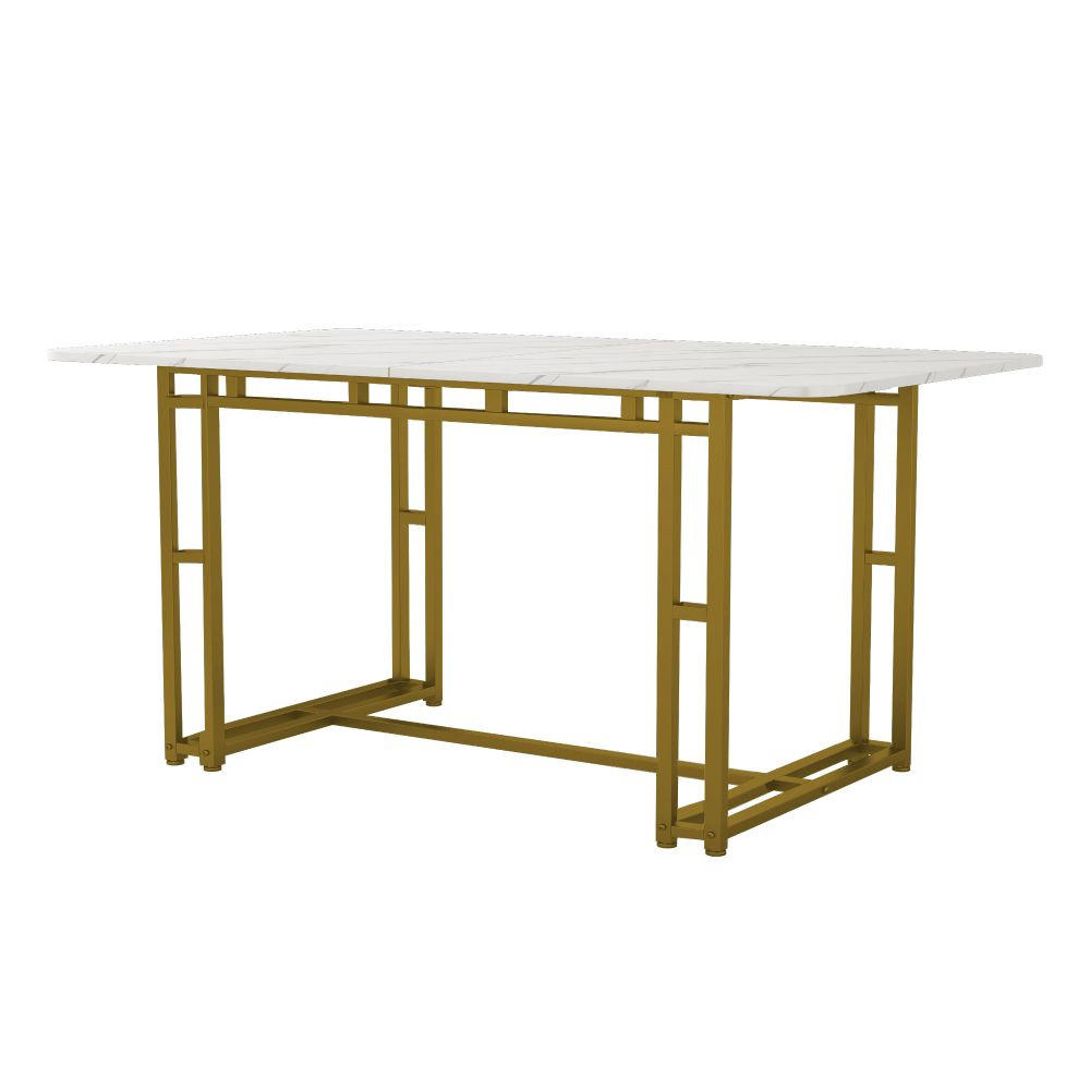 ESSTISCH 120x70 cm in Weiß und Golden mit Gestell aus Metall - Goldfarben, Holz/Metall (120/70/74cm) - KOMHTOM