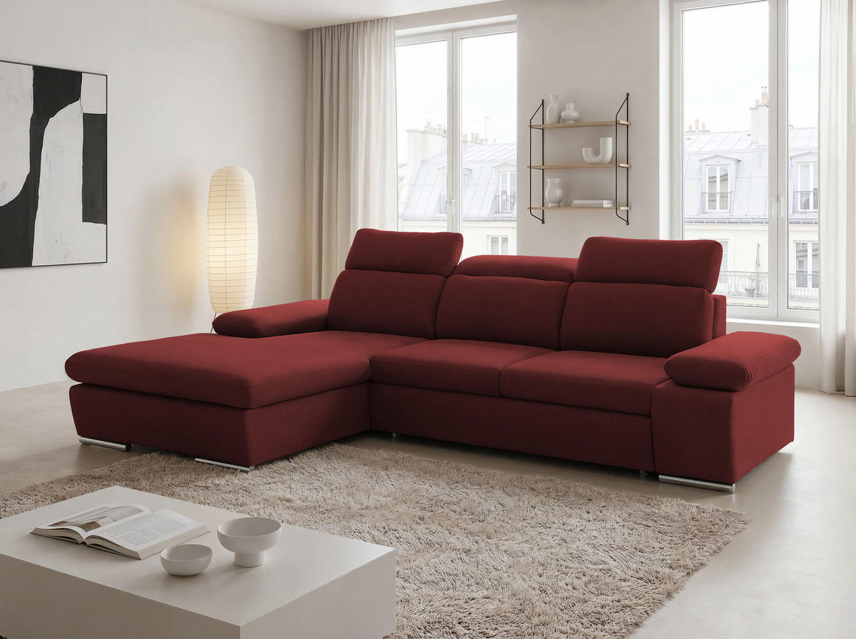 ECKSOFA PABLO mit Schlaffunktion und Bettkasten Rot - Rot, Holzwerkstoff/Kunststoff (250/90cm) - Idohome