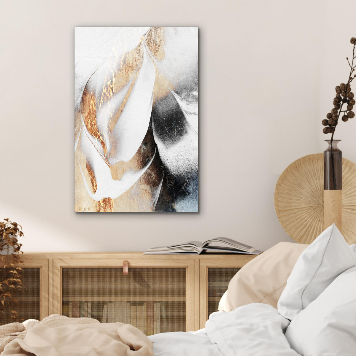 METALLBILD Luxus - Abstrakt - Gold - Weiß 40x60 cm - Goldfarben, Metall (40/60cm) - MuchoWow
