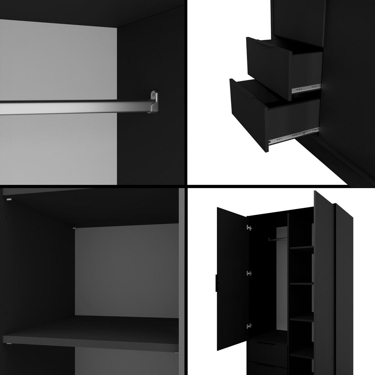 KLEIDERSCHRANK mit Flügeltüren KOLIN 100x200cm Schwarz - Schwarz, Holzwerkstoff (102/200/51cm) - ALTDECOR