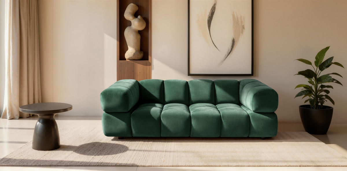 SOFA 3-Sitzer, Couch, Veloursstoff Bluvel, Grün, Averro - Grün, Holz (240/70/96cm) - Kaiser Möbel