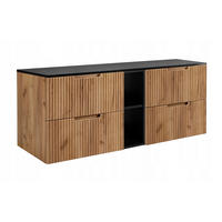 WASCHBECKUNTERSCHRANK VENA 140 cm mit Arbeitsplatte Farbe: Matt Schwarz mit einem Regal Gerillte Vorderseite Eichen Craft - Eichefarben/Schwarz, Holzwerkstoff (140/58/46cm) - Rodan