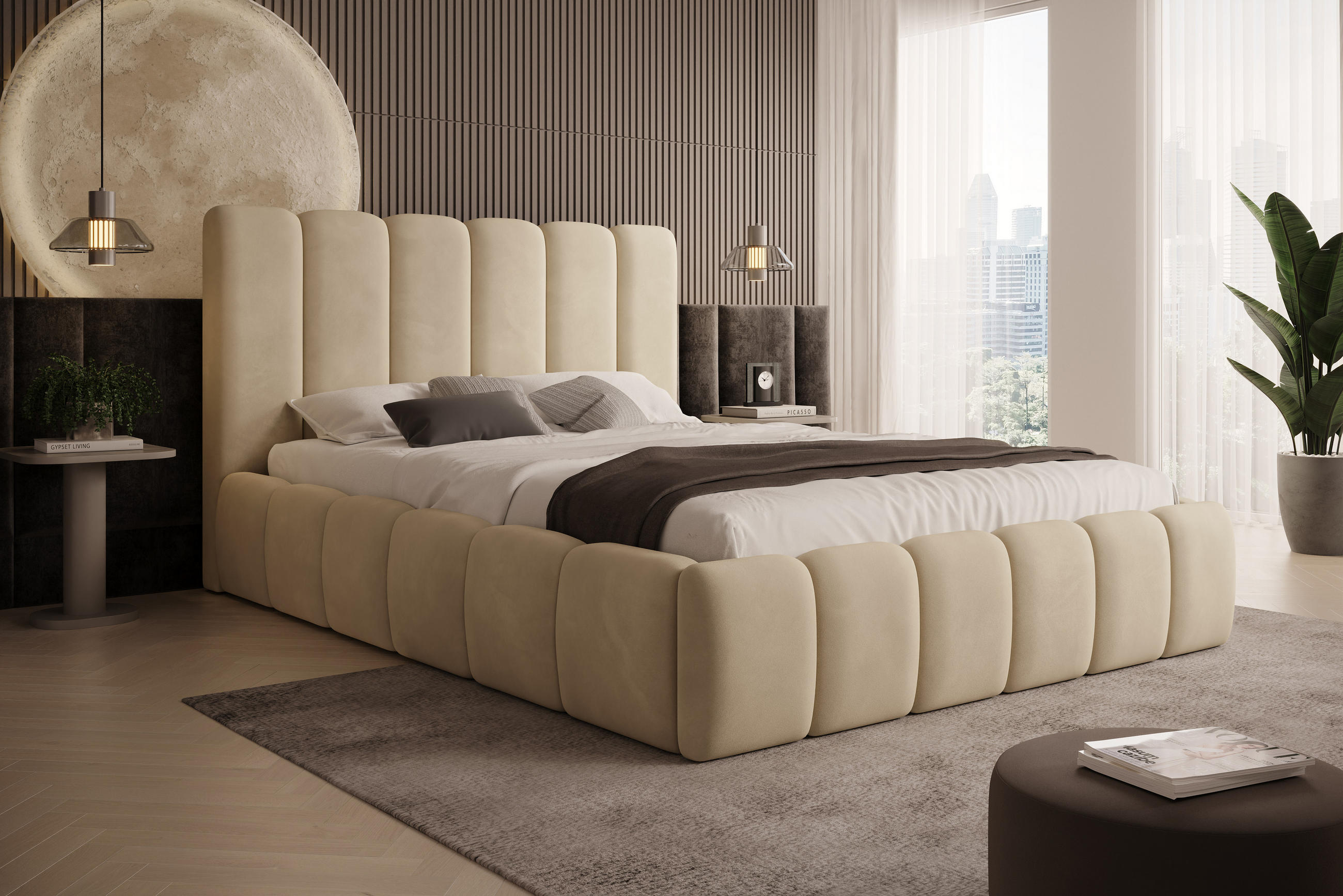 POLSTERBETT Vilo 200x200 mit Bettkasten und Stabilem Metallgestell - Beige, Textil (200/200cm) - Storez24