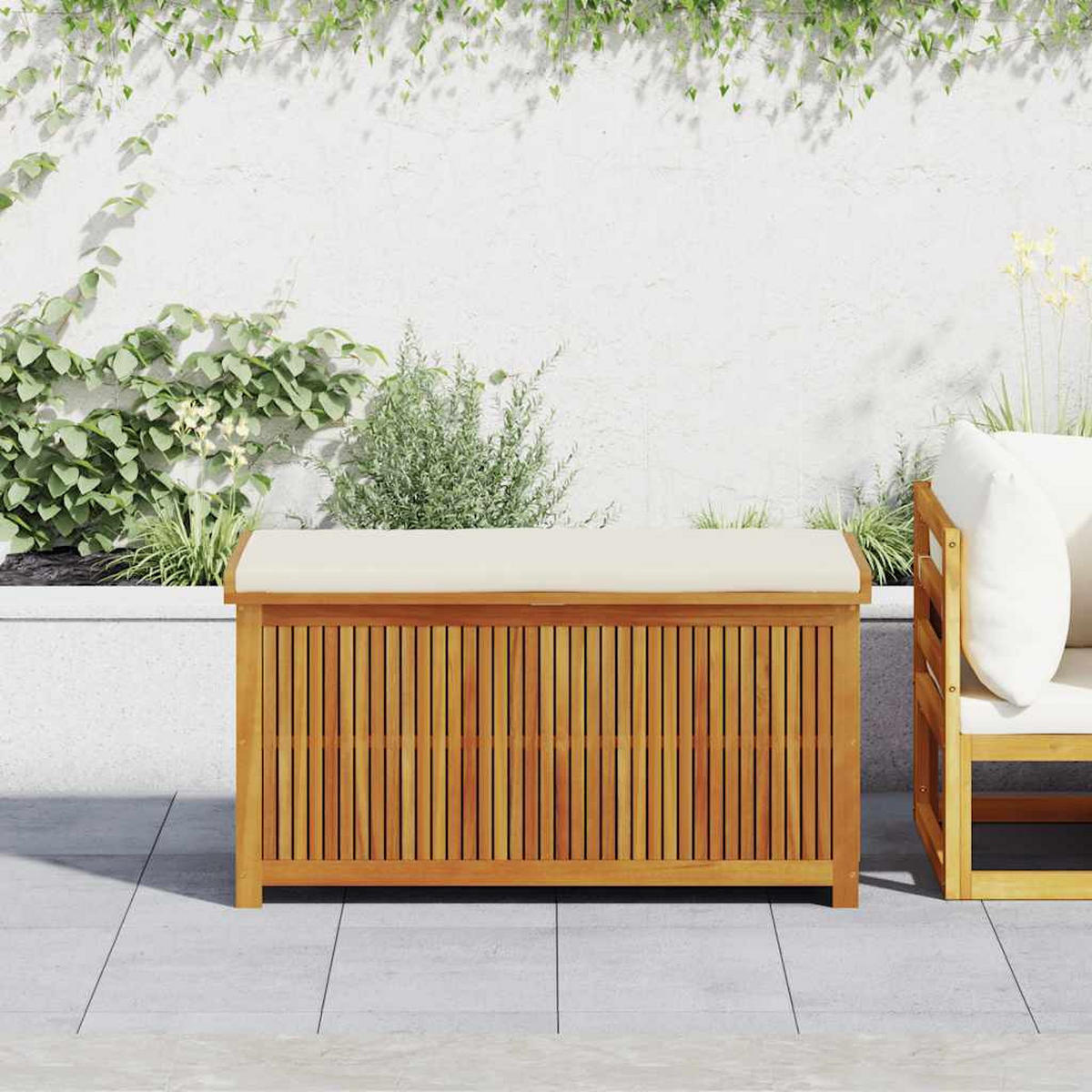 OUTDOOR-KISSENBOX 113/50/60,5 Cm Massivholz Akazie - Creme, Holz (50/60.5/113cm) - vidaXL