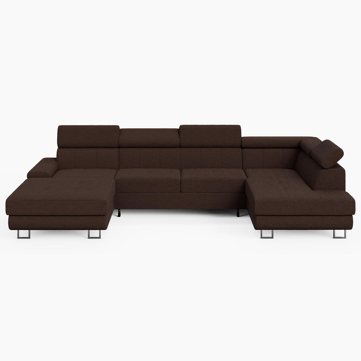 WOHNLANDSCHAFT MARRY Rechts Braun Cord-Stoff mit Schlaffunktion und zwei Bettkästen - Braun, Holz/Metall (190/90/335cm) - Barchello