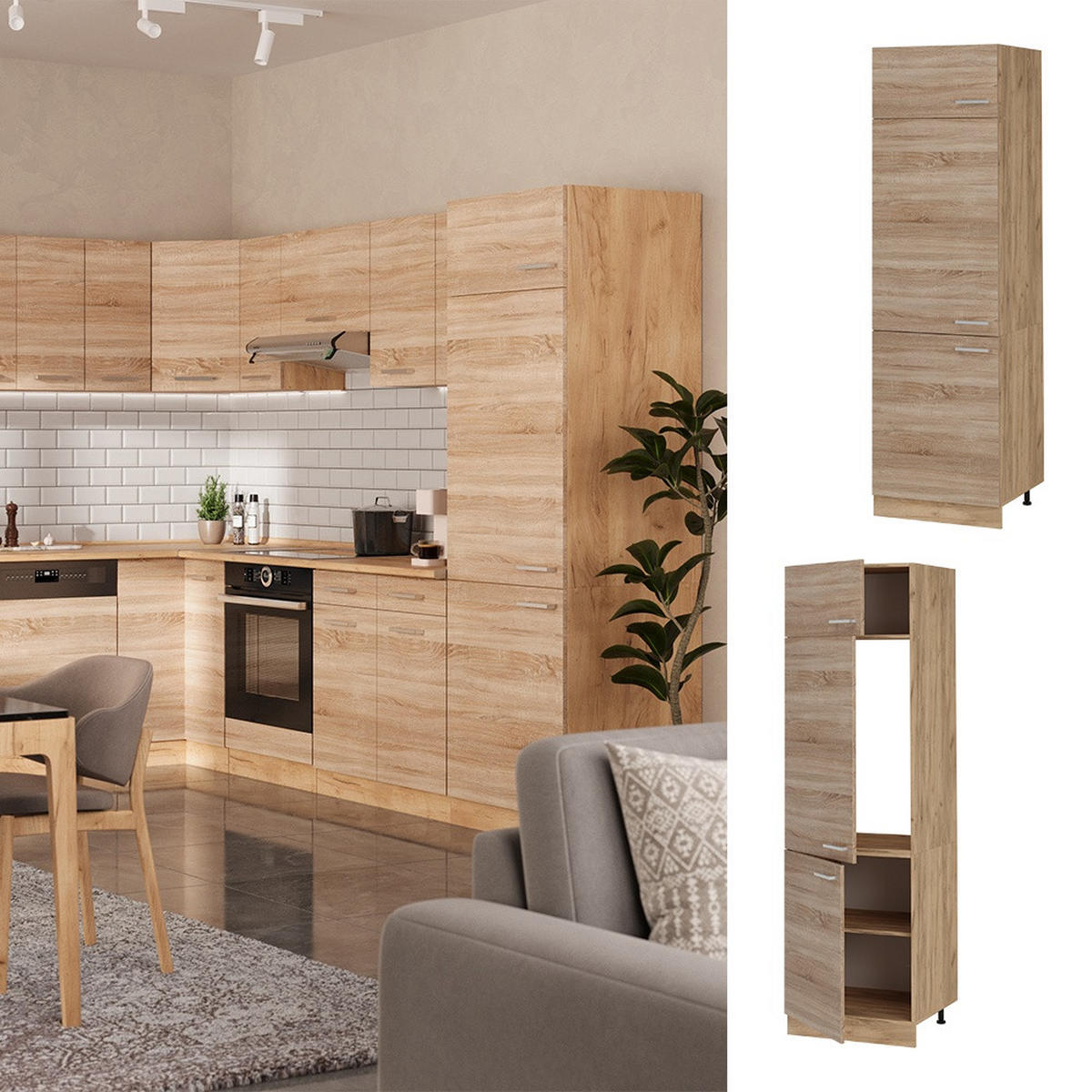 DULAP FRIGIDER R-Line Sonoma 60 cm - stejar miere/stejar Sonoma, compozit lemnos (60/206.8/57.2cm) - Vicco