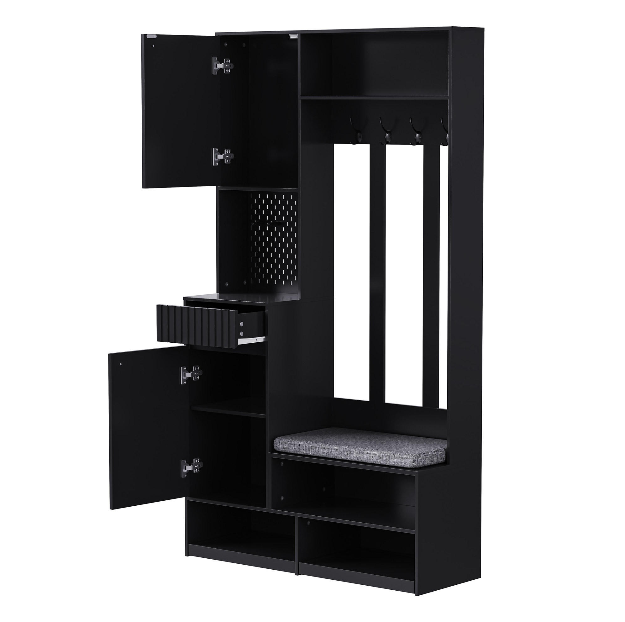 GARDEROBENSET 100/35/180 cm aus MDF mit gepolsterter Sitzbank Schwarz - Schwarz, Holzwerkstoff (100/180/35cm) - Modenvie