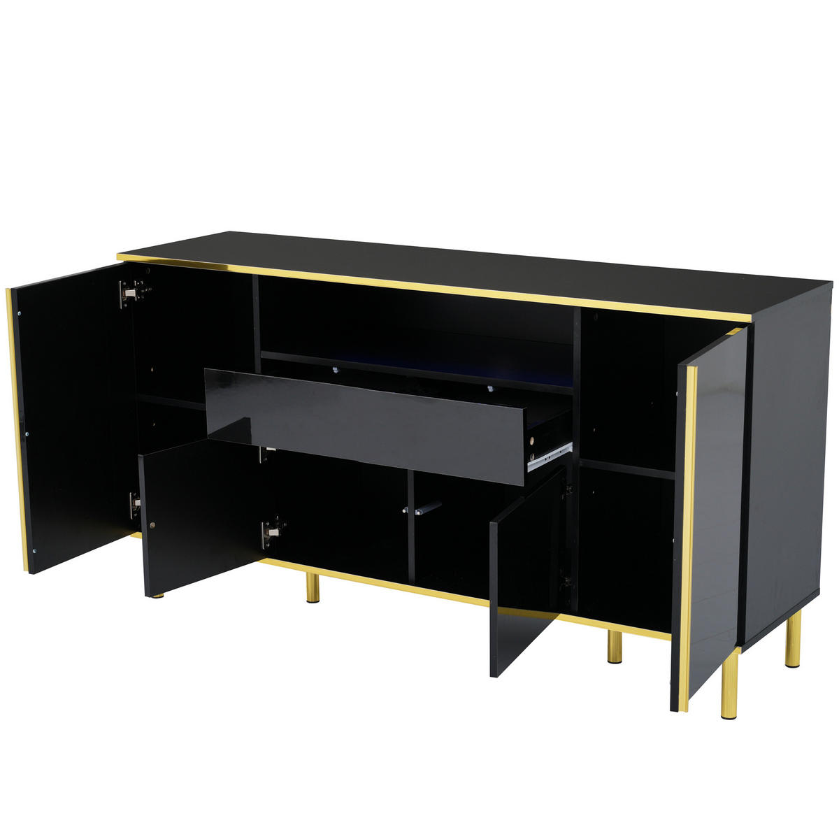 SIDEBOARD in Schwarz Kommode mit Schublade und Stauraum für Wohnzimmer und Schlafzimmer, B150/T40/H80cm - Goldfarben/Schwarz, Holzwerkstoff/Metall (150/80/40cm) - STILVORA