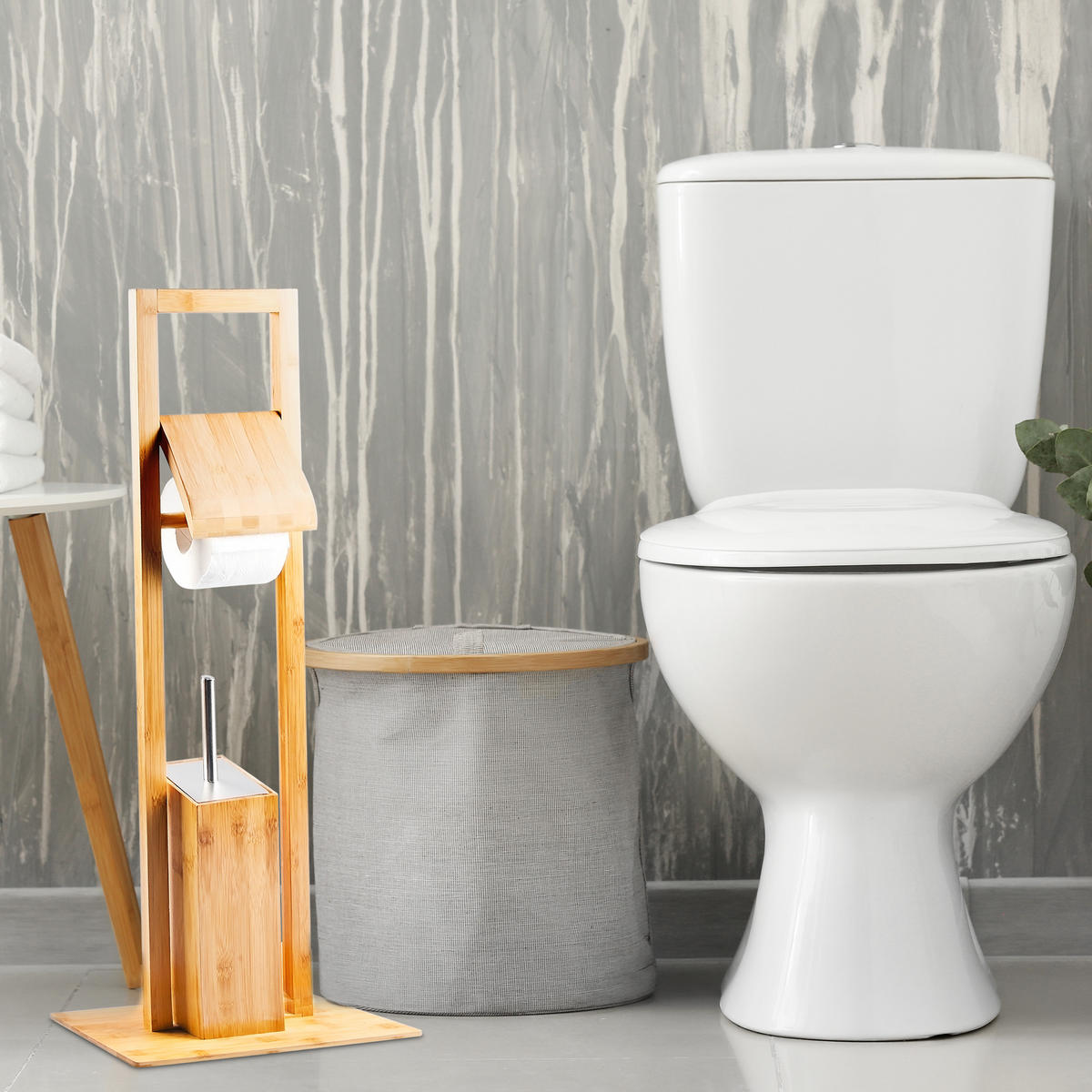 WC Garnitur - Hellbraun, Holz/Kunststoff (21/82/36cm) - Relaxdays