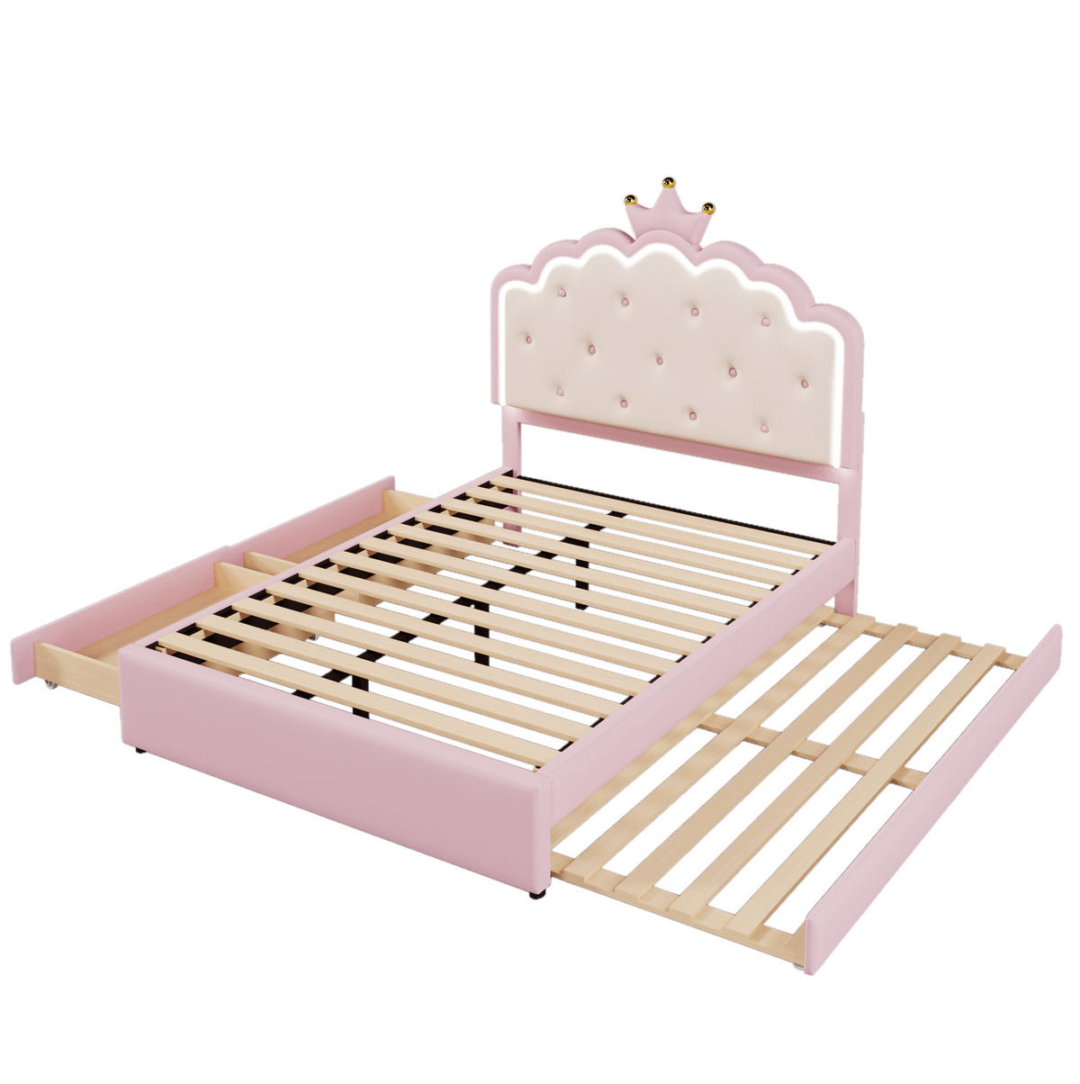POLSTERBETT 140/200 cm rosa aus PU mit Ausziehbett und LED-Beleuchtung - Rosa, Kunststoff (140/200cm) - OKMYHOME