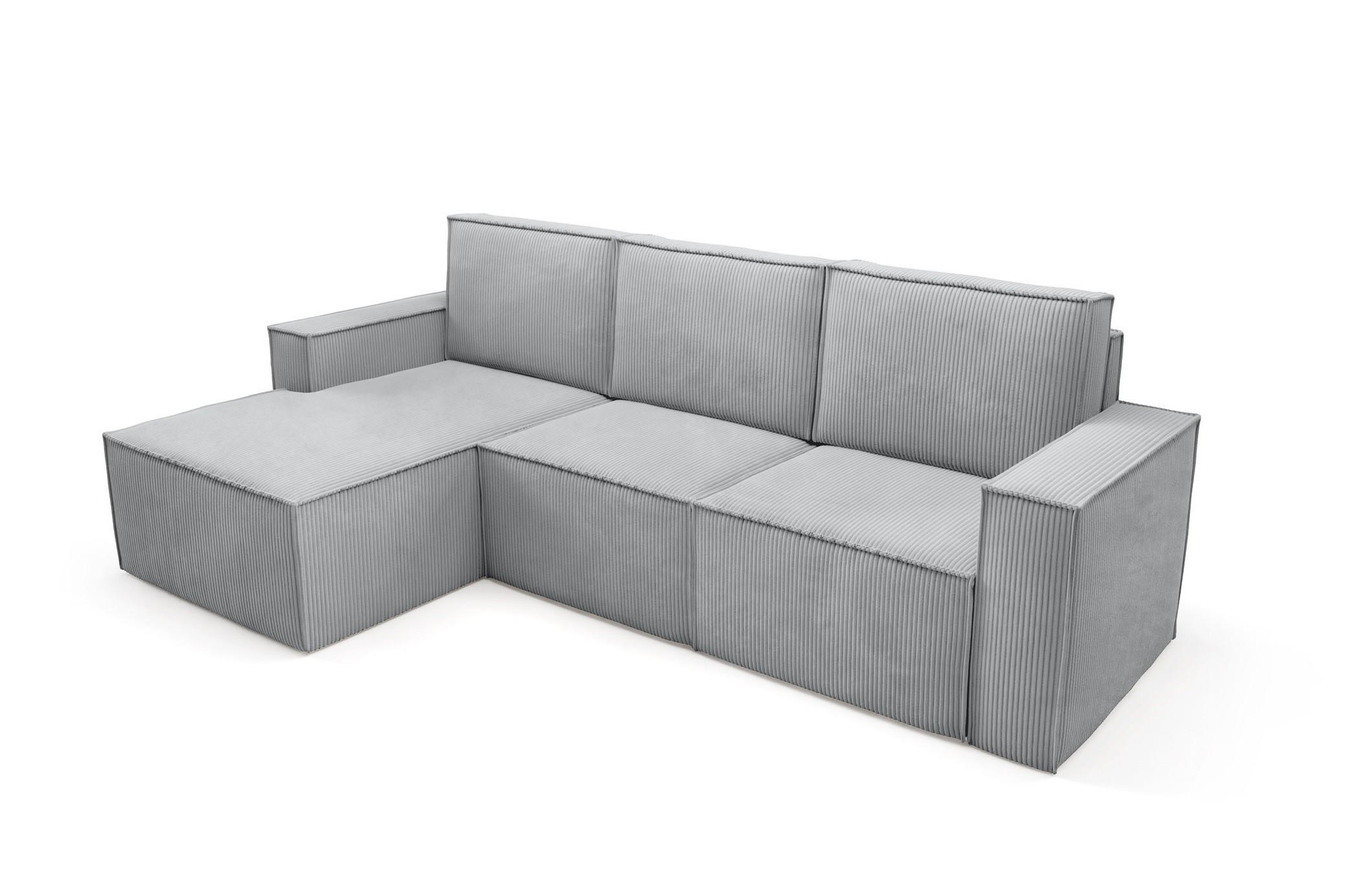 ECKSOFA Orto Hellgrau, Dreisitzer Kordecksofa rechte seite - Hellgrau, Holzwerkstoff/Textil (180/142cm) - Bettso