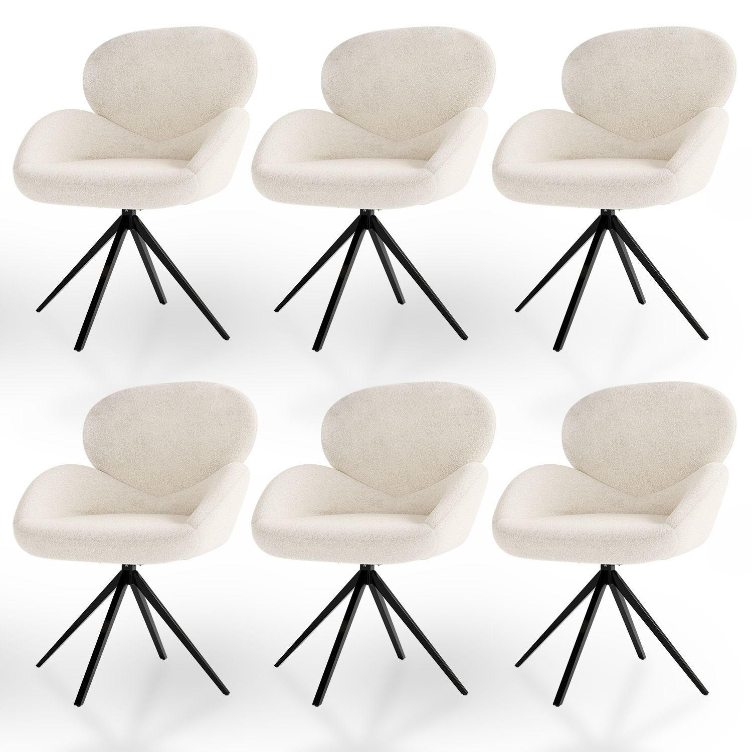 DREHSTUHL Albano Bouclé Creme (6er-Set) - Creme, Textil (59/90/65cm) - Juskys