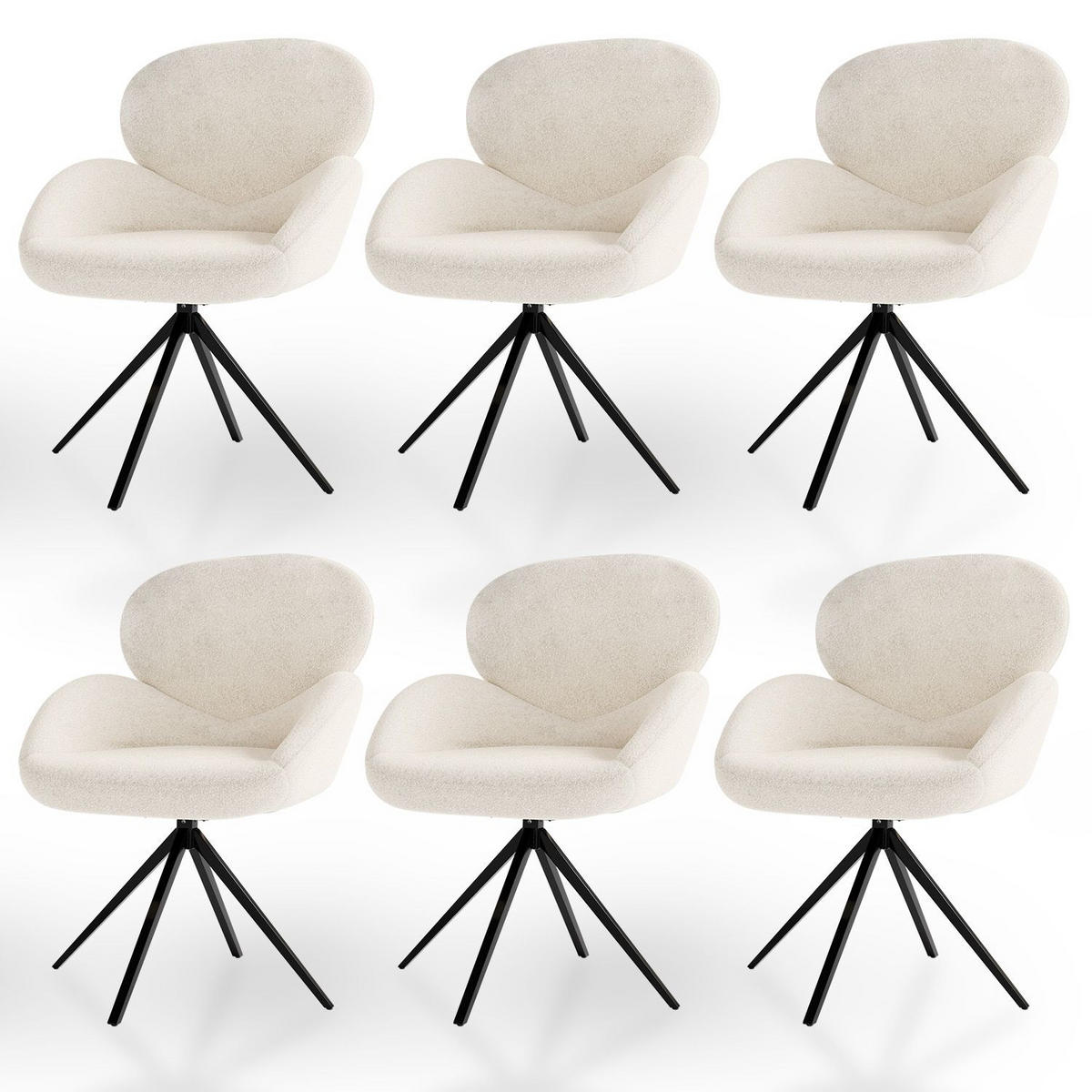 DREHSTUHL Albano Bouclé Creme (6er-Set) - Creme, Textil (59/90/65cm) - Juskys