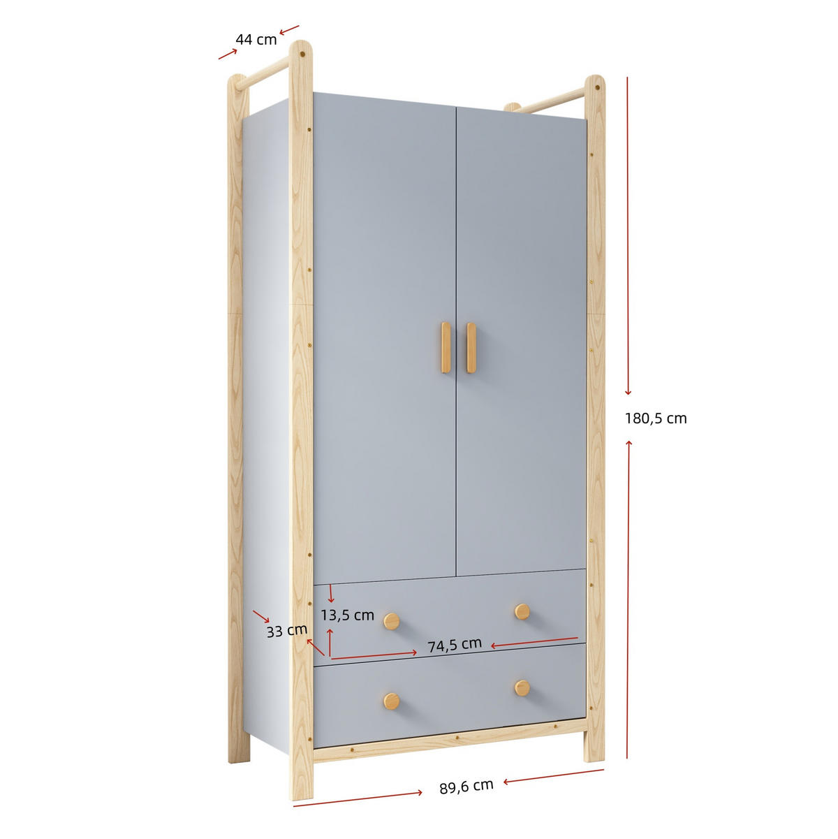 KLEIDERSCHRANK 89,6/180,5/44 cm Blau aus Holzwerkstoff und Massivholz mit 2 Schubladen - Blau, Holzwerkstoff (45/180/90cm) - OKMYHOME
