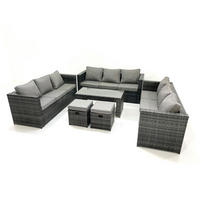 GARTENMÖBEL COUCHTISCH SET mit Sofa Polyrattan Outdoor 11-Sitzer - Dunkelgrau/Grau, Glas/Kunststoff - Fimous