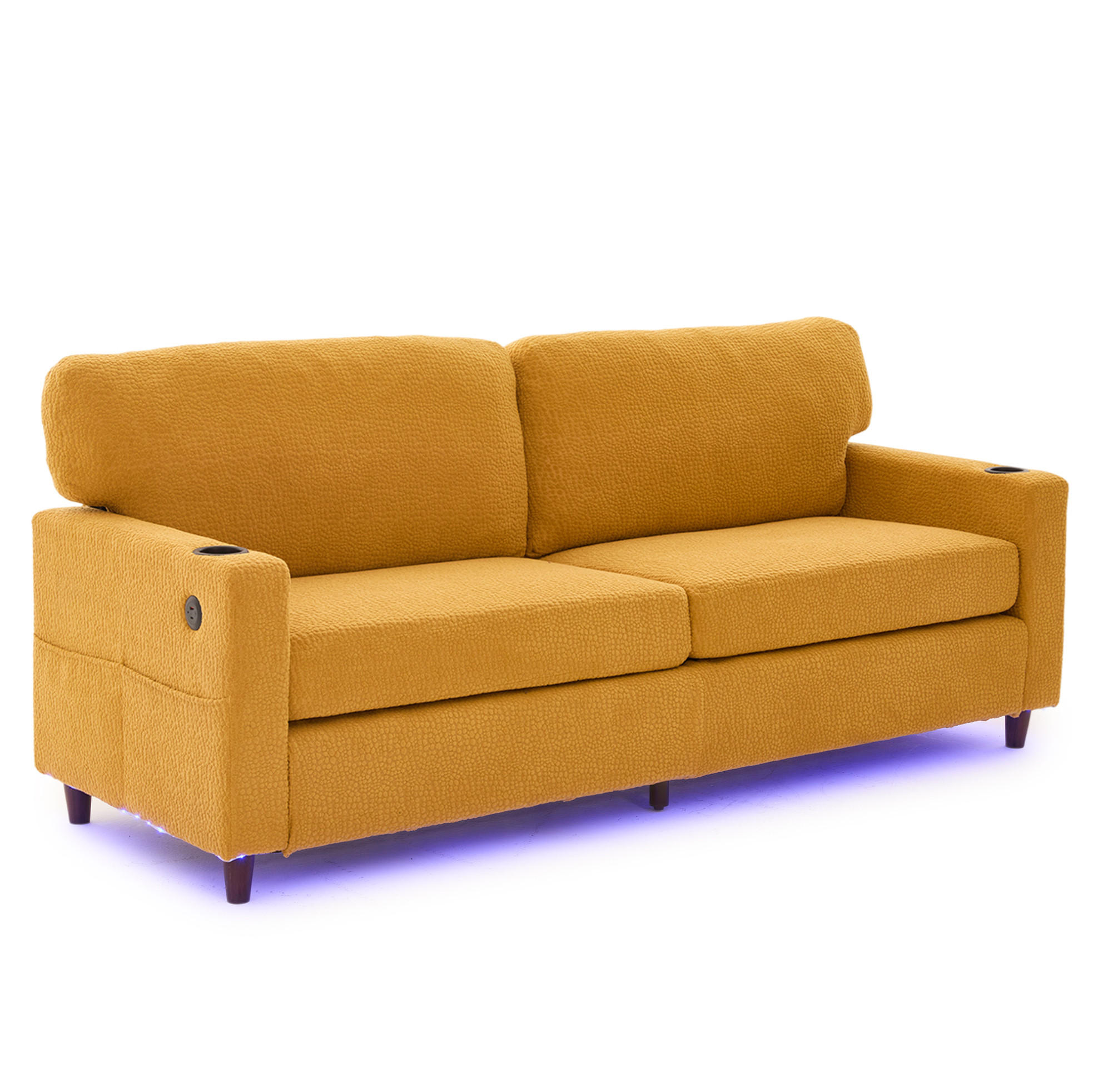 SOFA 2-Sitzer mit USB-C LED Chenille Mustard Yellow - Gelb, Kunststoff (203/86/77.5cm) - Meubliv