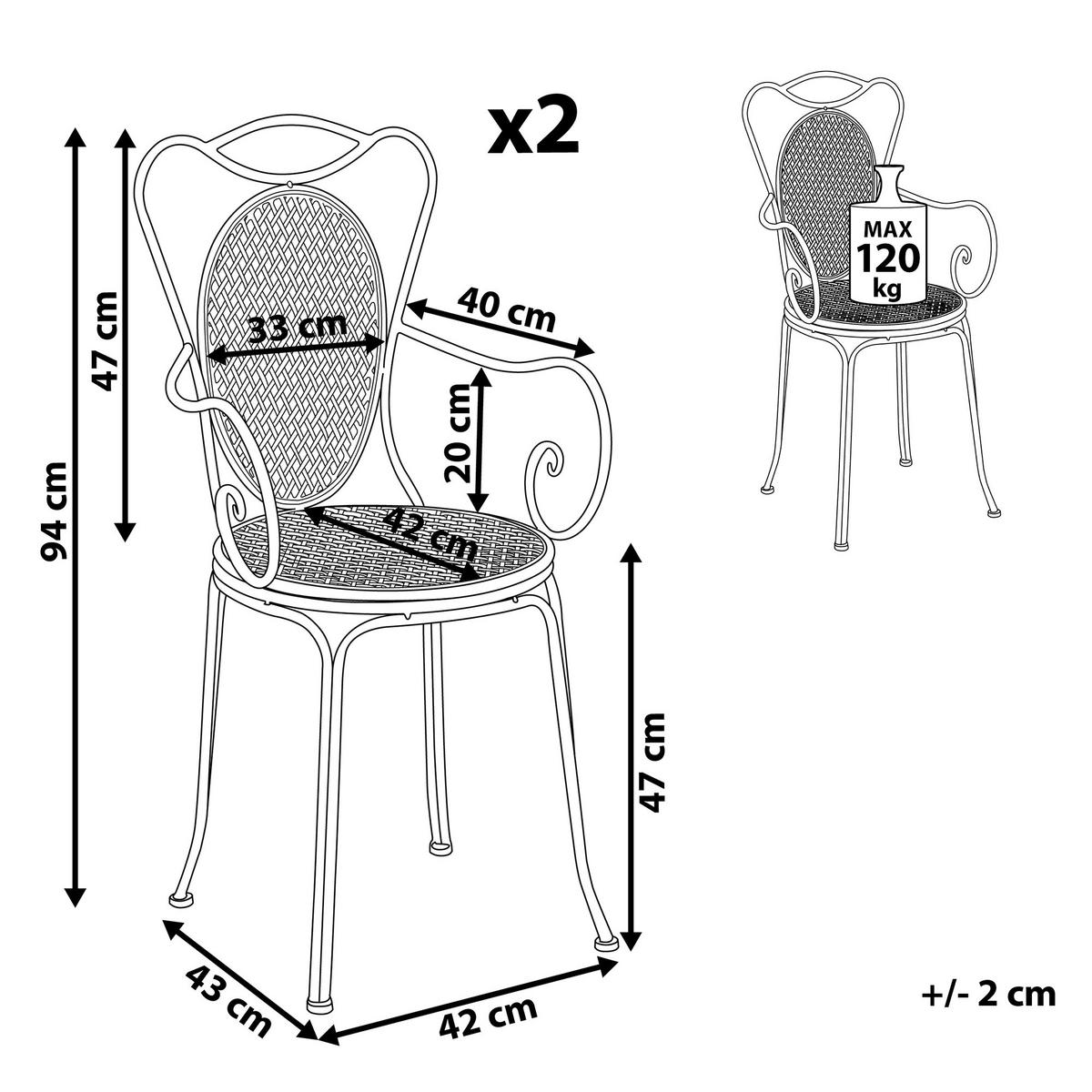 GARTENSTUHL 2er-Set Metall hellgrau Cilento - Hellgrau, Metall (42/94/43cm) - Beliani