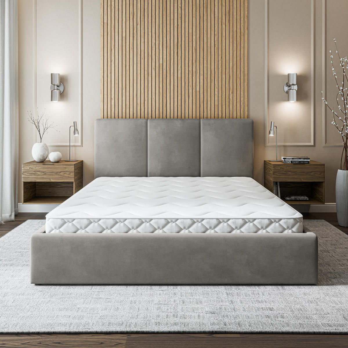 POLSTERBETT AZURI 180x200 cm mit Bettkästen - Grau - Grau, Holz (180/200cm) - MASSENO