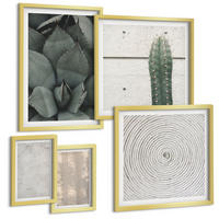 BILDER SET 5er Set - 50x50 cm & 20x30 cm & 40x60 cm Goldrahmen - Sommerliche Texturen aus den Tropen - Goldfarben, Kunststoff (40/60cm) - TULUP