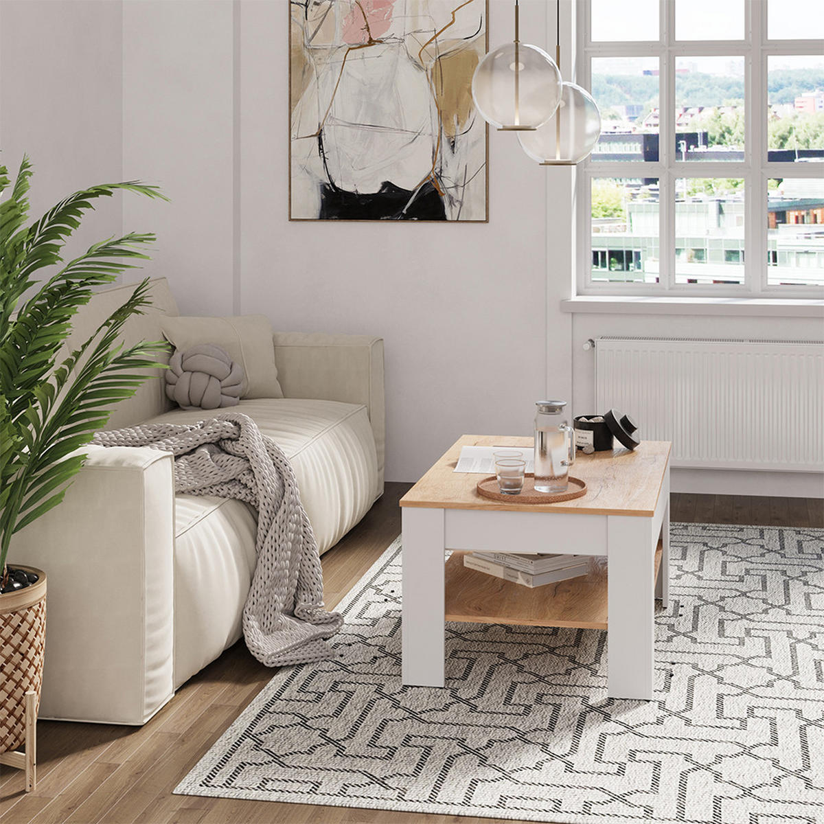 COUCHTISCH Milan Weiß/Goldkraft Eiche 92.2 x 65 cm - Honigeiche/Weiß, Holzwerkstoff (65/92.2/48cm) - Vicco