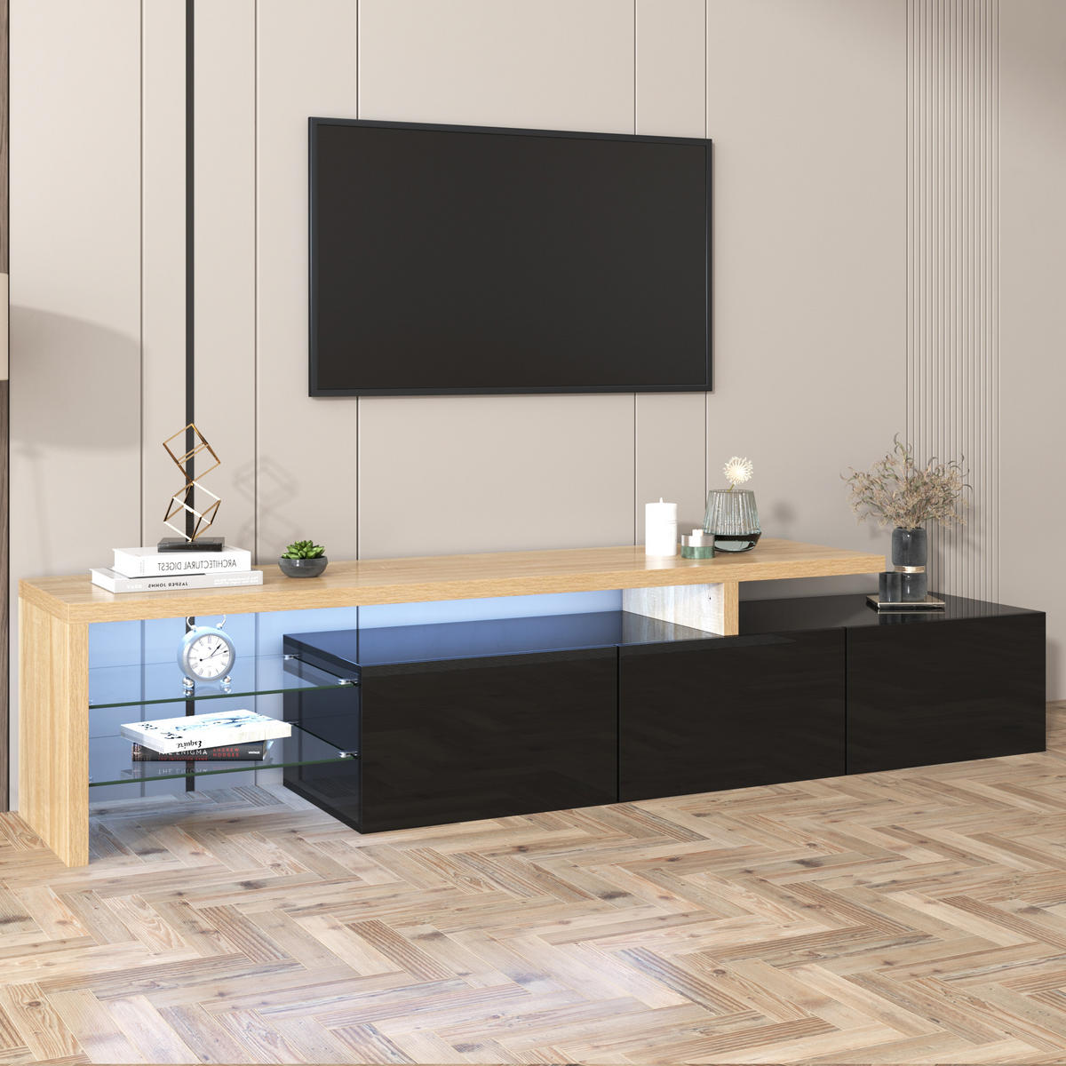 TV-SCHRANK Schwarz 197,5/39/42 cm - Schwarz, Glas/Holzwerkstoff (39/42/197.5cm) - Urban Meuble