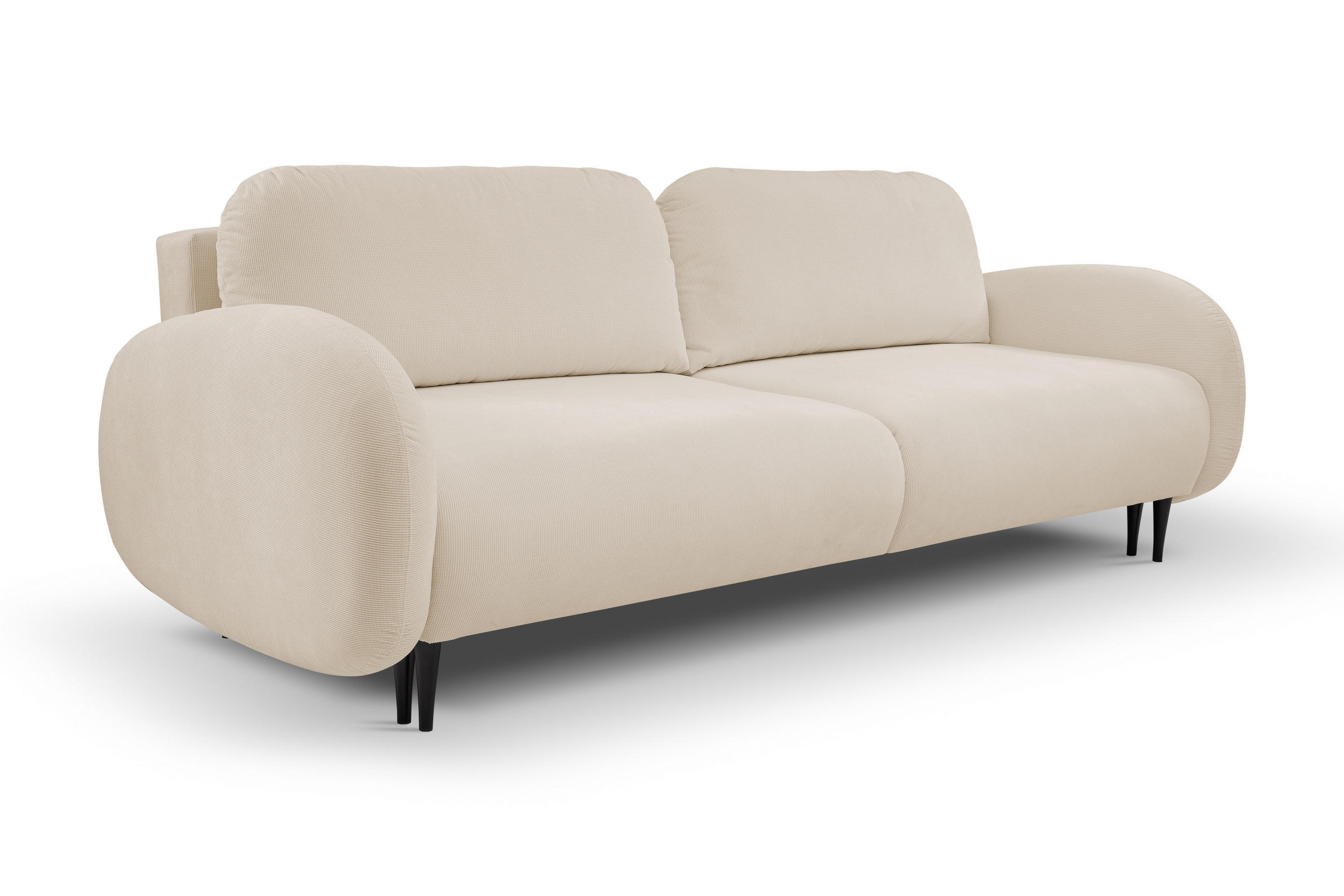 SOFA SOFT RunAgin Mit Schlaffunktion Und Bettkasten, PUR-Schaum, Schwarze Kunststofffüße, lose Rückenkissen, freistehend, 232x109x95 cm Beige - Beige, Holz/Textil (232/95/109cm) - DomoHome