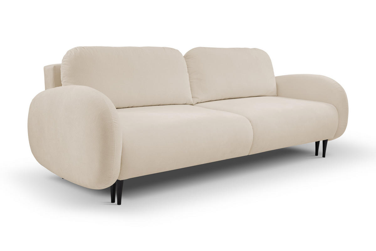 SOFA SOFT RunAgin Mit Schlaffunktion Und Bettkasten, PUR-Schaum, Schwarze Kunststofffüße, lose Rückenkissen, freistehend, 232x109x95 cm Beige - Beige, Holz/Textil (232/95/109cm) - DomoHome