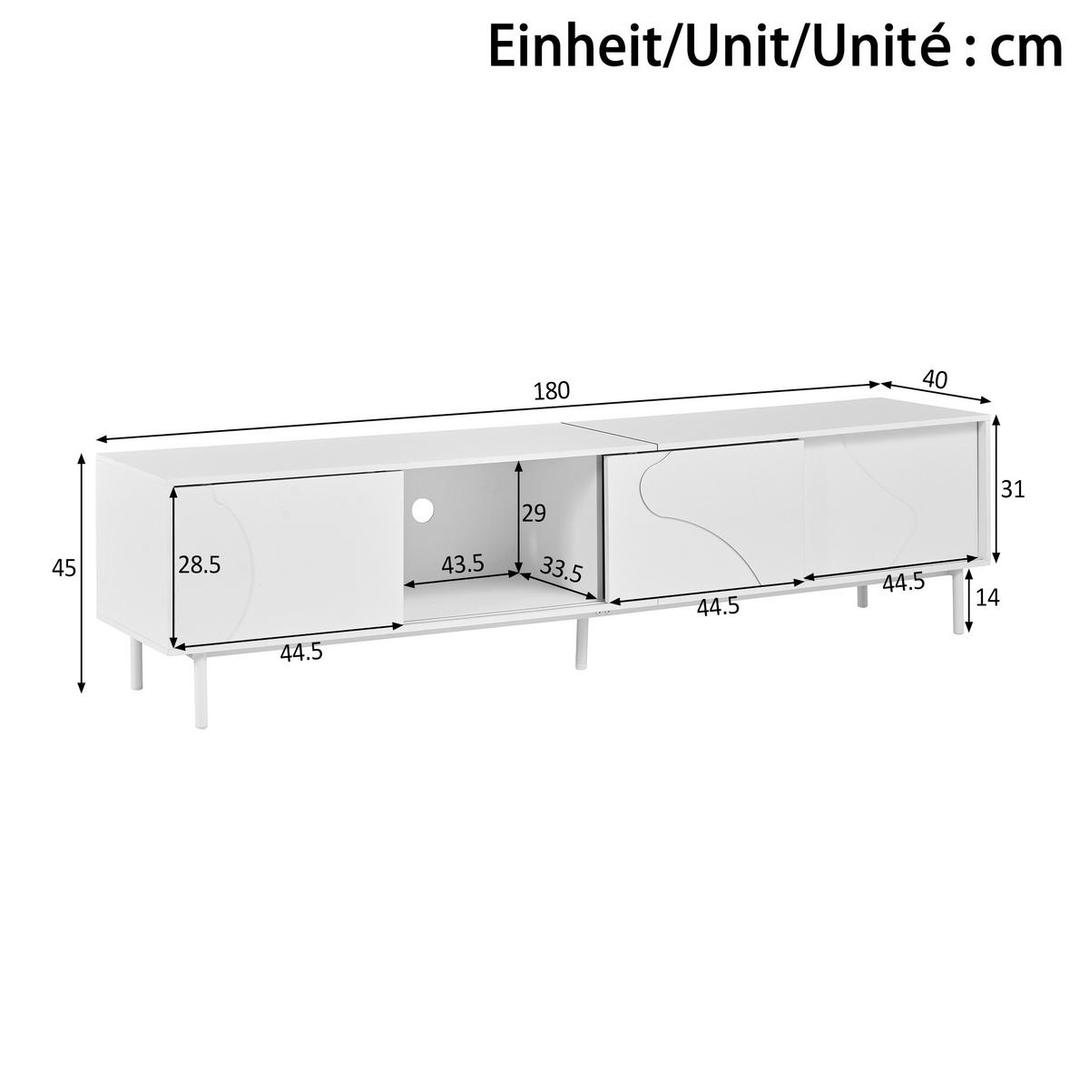 TV-ELEMENT180X40X45CM WeißLowboard mit LEDBeleuchtung und Schiebetüren - Weiß, Holz (47.5/18.01/115.01cm) - Raelunyi